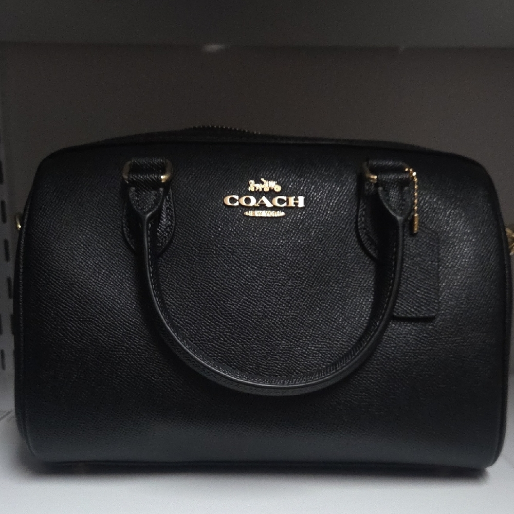 Coach Black Pebbled Leather Dome Satchel with Gold Logo